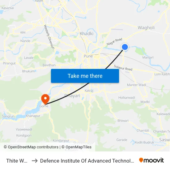 Thite Wasti to Defence Institute Of Advanced Technology Diat map