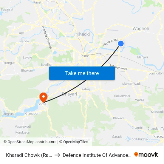 Kharadi Chowk (Rakshaknagar) to Defence Institute Of Advanced Technology Diat map