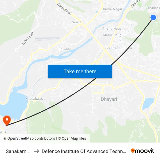 Sahakarnagar to Defence Institute Of Advanced Technology Diat map