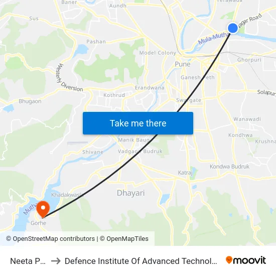 Neeta Park to Defence Institute Of Advanced Technology Diat map