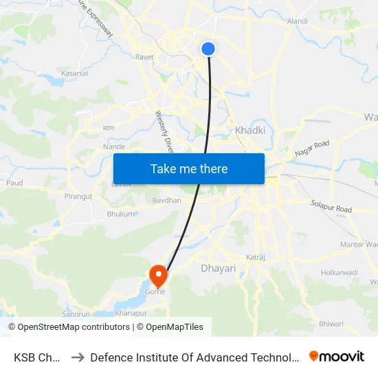 KSB Chowk to Defence Institute Of Advanced Technology Diat map