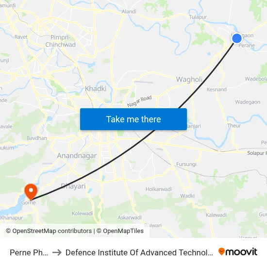 Perne Phata to Defence Institute Of Advanced Technology Diat map