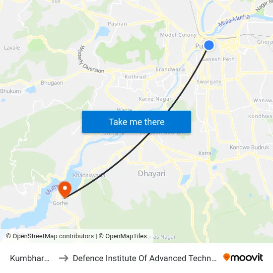 Kumbharwada to Defence Institute Of Advanced Technology Diat map