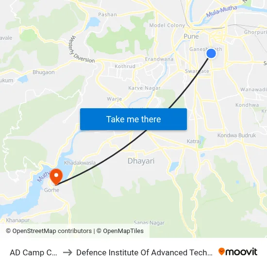 AD Camp Chowk to Defence Institute Of Advanced Technology Diat map