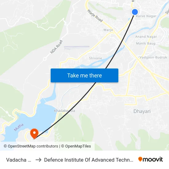 Vadacha Stop to Defence Institute Of Advanced Technology Diat map