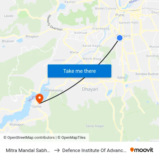 Mitra Mandal Sabhagruha Chowk to Defence Institute Of Advanced Technology Diat map