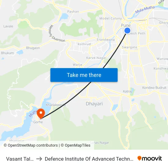 Vasant Talkies to Defence Institute Of Advanced Technology Diat map