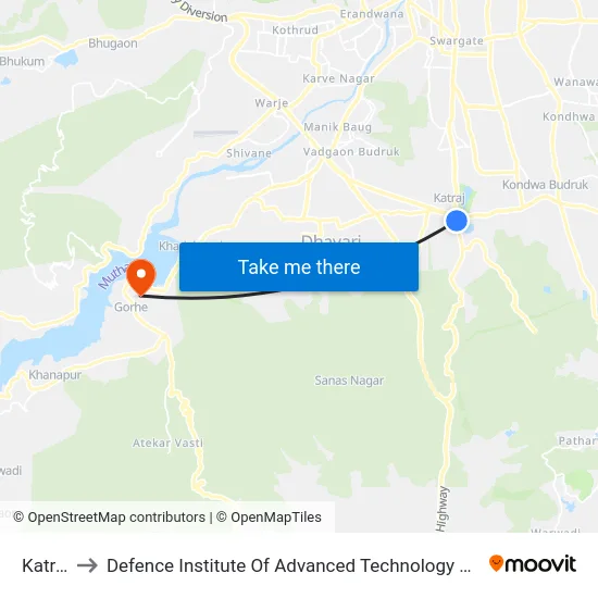 Katraj to Defence Institute Of Advanced Technology Diat map