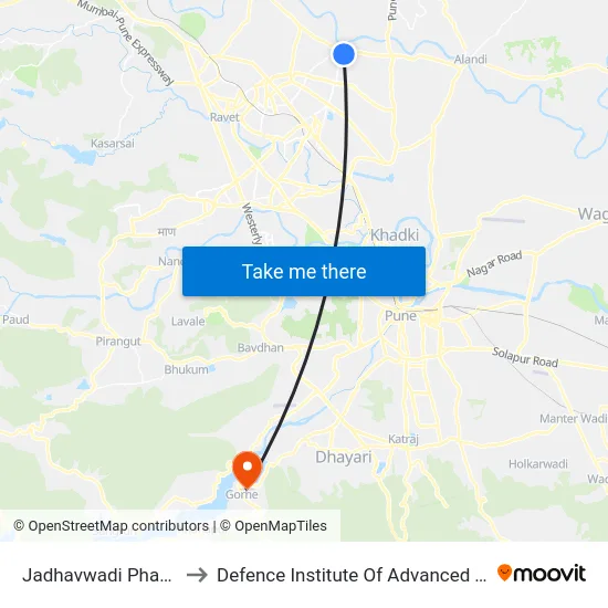 Jadhavwadi Phata Chikhali to Defence Institute Of Advanced Technology Diat map