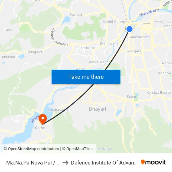 Ma.Na.Pa Nava Pul / Mangala Talkies to Defence Institute Of Advanced Technology Diat map