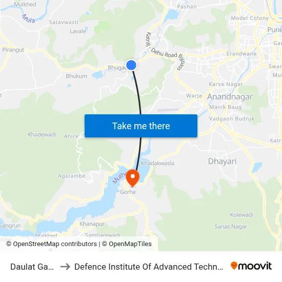 Daulat Garden to Defence Institute Of Advanced Technology Diat map