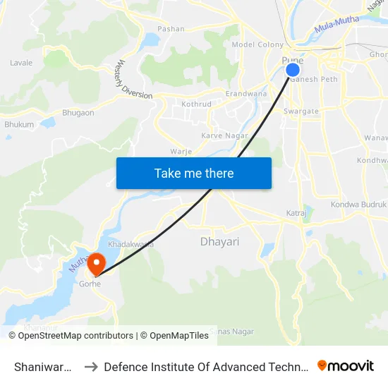 Shaniwarwada to Defence Institute Of Advanced Technology Diat map