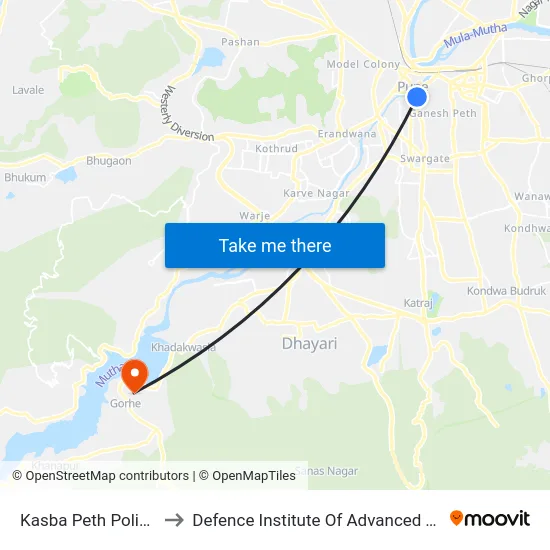 Kasba Peth Police Station to Defence Institute Of Advanced Technology Diat map