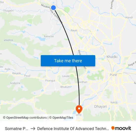 Somatne Phata to Defence Institute Of Advanced Technology Diat map