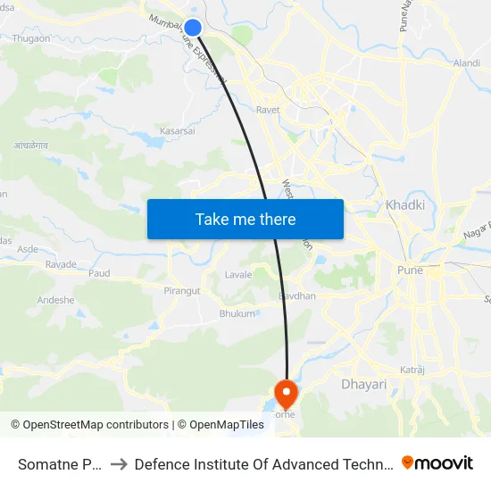 Somatne Phata to Defence Institute Of Advanced Technology Diat map