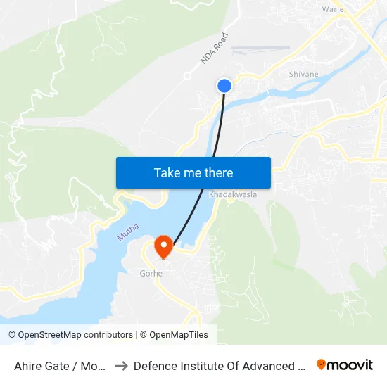 Ahire Gate / More Colony to Defence Institute Of Advanced Technology Diat map