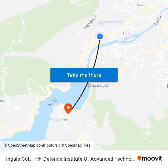 Ingale Colony to Defence Institute Of Advanced Technology Diat map