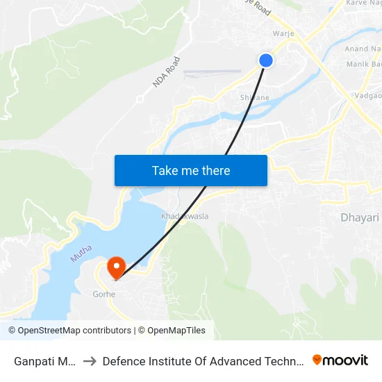 Ganpati Matha to Defence Institute Of Advanced Technology Diat map