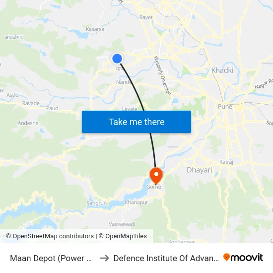 Maan Depot (Power House Hinjawadi) to Defence Institute Of Advanced Technology Diat map