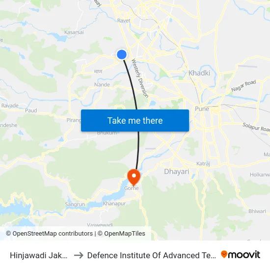 Hinjawadi Jakat Naka to Defence Institute Of Advanced Technology Diat map
