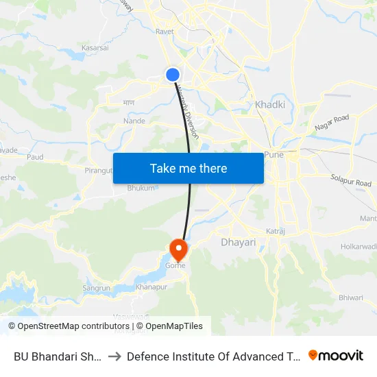 BU Bhandari Showroom to Defence Institute Of Advanced Technology Diat map