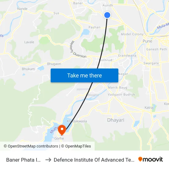 Baner Phata ITI Road to Defence Institute Of Advanced Technology Diat map