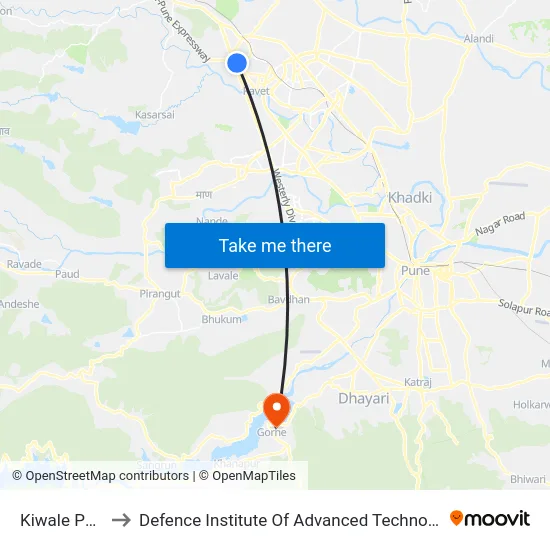 Kiwale Phata to Defence Institute Of Advanced Technology Diat map