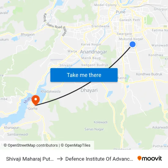 Shivaji Maharaj Putla Marketyard to Defence Institute Of Advanced Technology Diat map