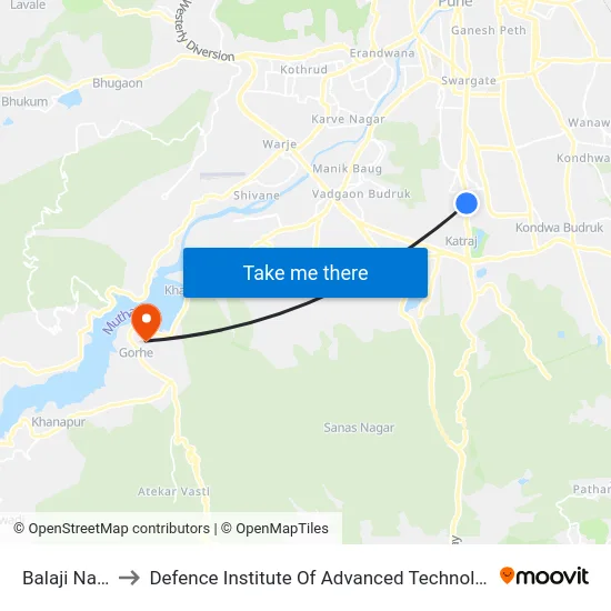 Balaji Nagar to Defence Institute Of Advanced Technology Diat map