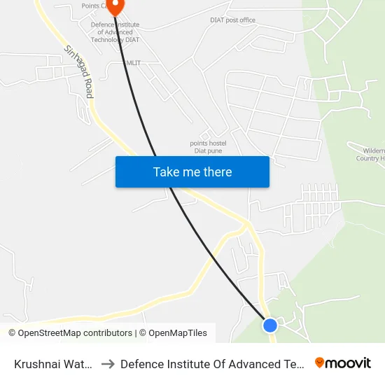 Krushnai Water Park to Defence Institute Of Advanced Technology Diat map