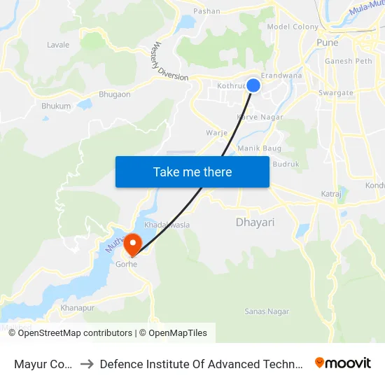 Mayur Colony to Defence Institute Of Advanced Technology Diat map