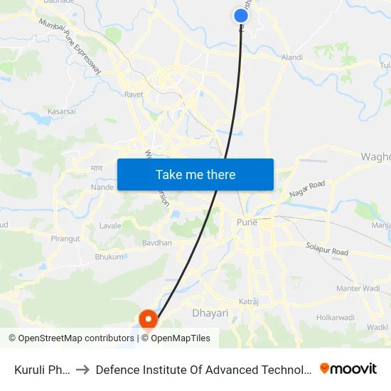 Kuruli Phata to Defence Institute Of Advanced Technology Diat map