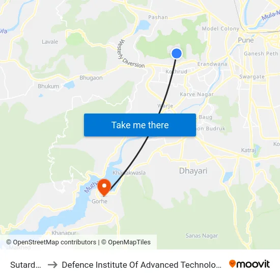 Sutardara to Defence Institute Of Advanced Technology Diat map