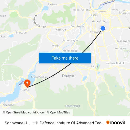 Sonawane Hospital to Defence Institute Of Advanced Technology Diat map
