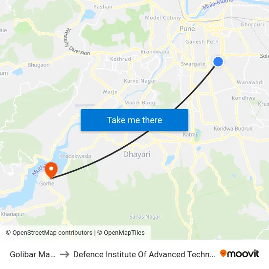 Golibar Maidan to Defence Institute Of Advanced Technology Diat map