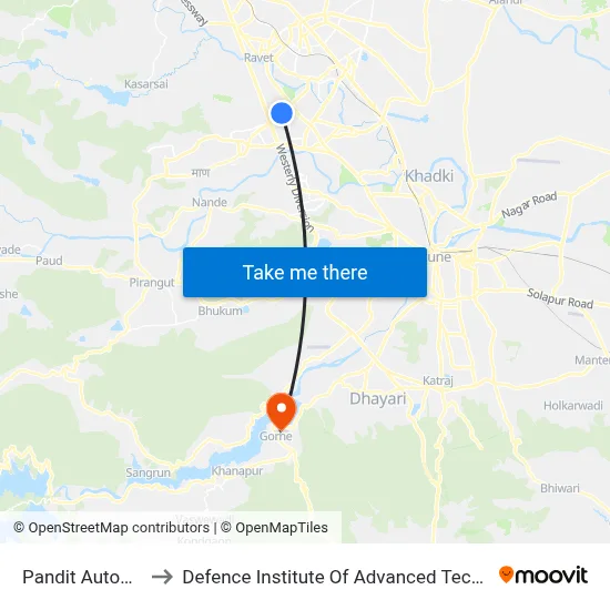 Pandit Automotive to Defence Institute Of Advanced Technology Diat map