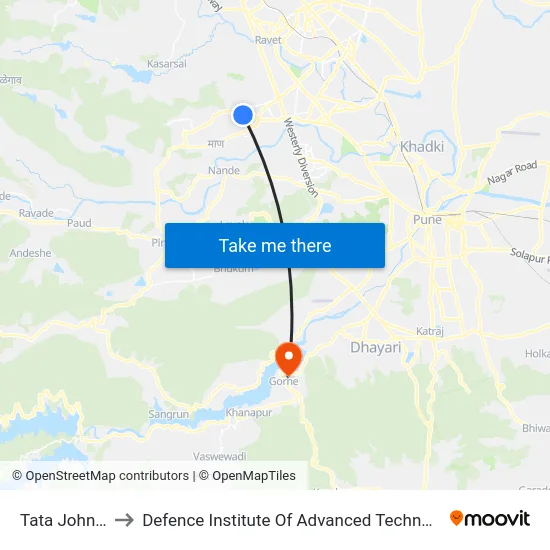 Tata Johnson to Defence Institute Of Advanced Technology Diat map