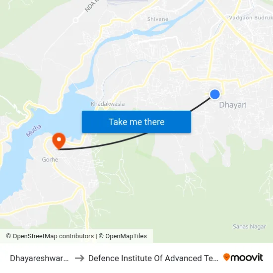 Dhayareshwar Mandir to Defence Institute Of Advanced Technology Diat map