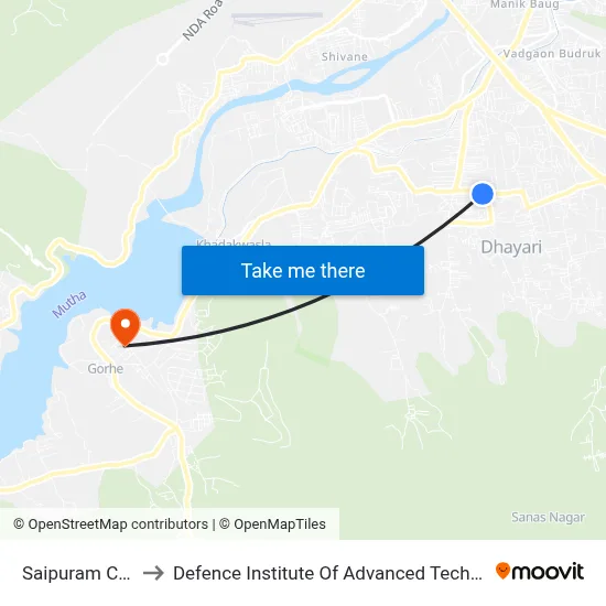 Saipuram Corner to Defence Institute Of Advanced Technology Diat map