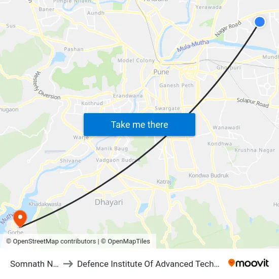 Somnath Nagar to Defence Institute Of Advanced Technology Diat map