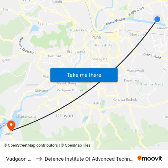 Vadgaon Sheri to Defence Institute Of Advanced Technology Diat map