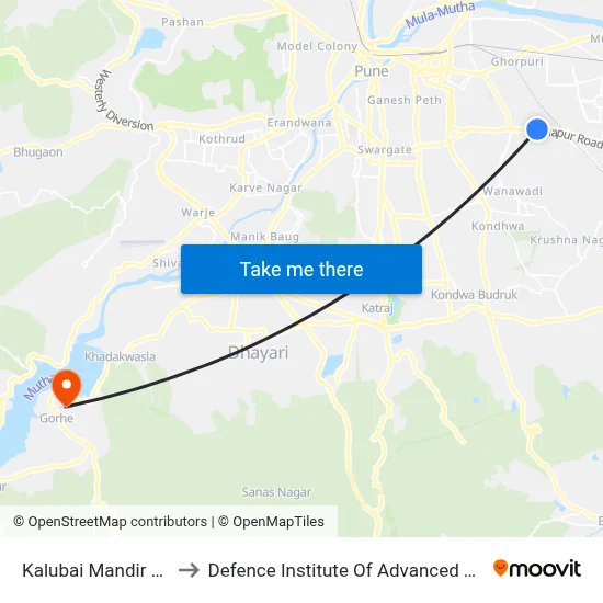 Kalubai Mandir Ramtekdi to Defence Institute Of Advanced Technology Diat map