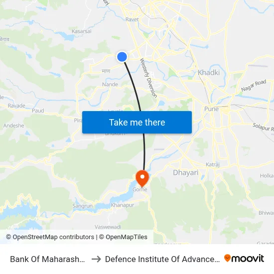 Bank Of Maharashtra Hinjawadi to Defence Institute Of Advanced Technology Diat map
