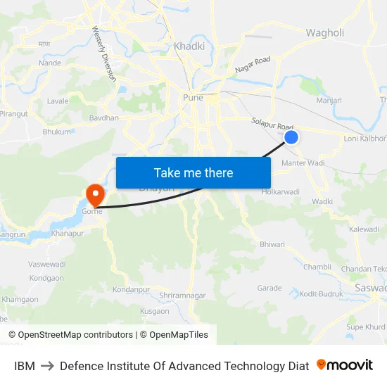 IBM to Defence Institute Of Advanced Technology Diat map