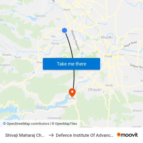 Shivaji Maharaj Chowk Hinjawadi to Defence Institute Of Advanced Technology Diat map