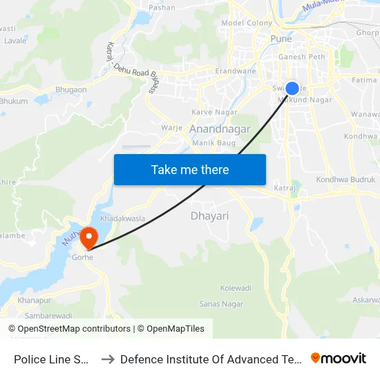 Police Line Swargate to Defence Institute Of Advanced Technology Diat map
