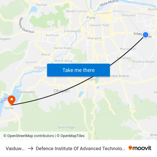 Vaiduwadi to Defence Institute Of Advanced Technology Diat map