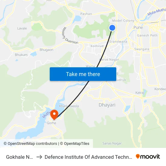 Gokhale Nagar to Defence Institute Of Advanced Technology Diat map