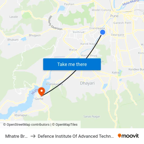 Mhatre Bridge to Defence Institute Of Advanced Technology Diat map