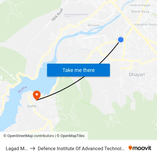Lagad Mala to Defence Institute Of Advanced Technology Diat map